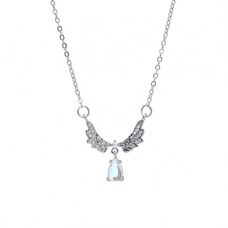 ⁠Elysian Dainty Crystal Guardian Angel Wings Necklace - Silver Fairycore Pendant Gift⁠